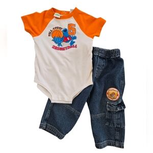 Sesame Street vintage Y2K 2-piece Cookie Monster onesie and jeans set